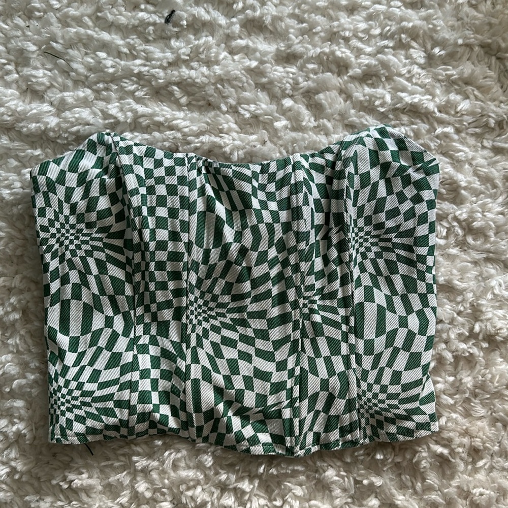 Green and white corset strapless women’s crop top